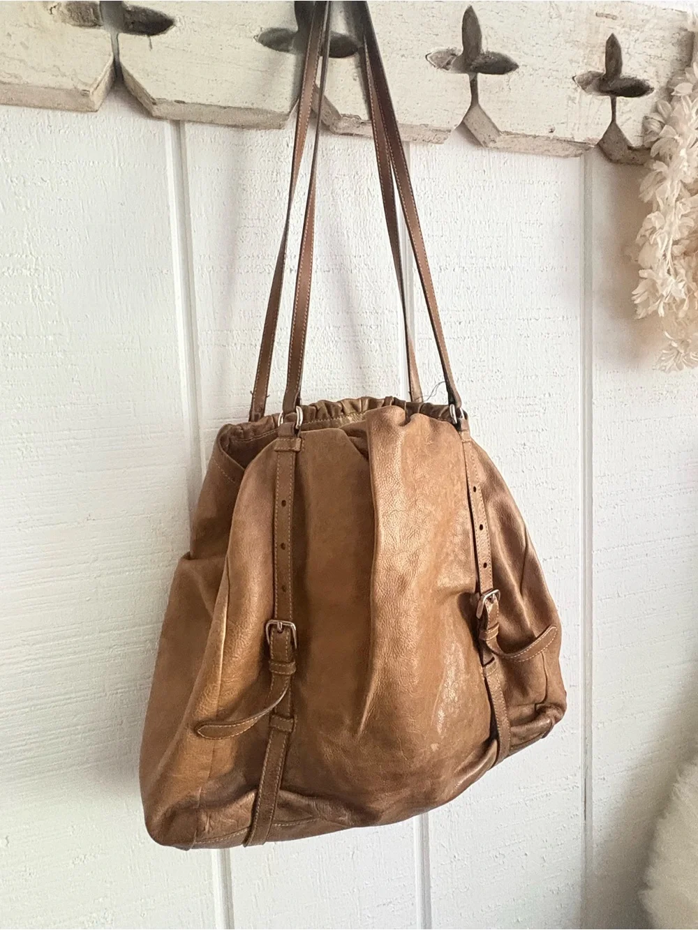 Prada Brown Napa New Leather Hobo Tote USED Condition! See photos